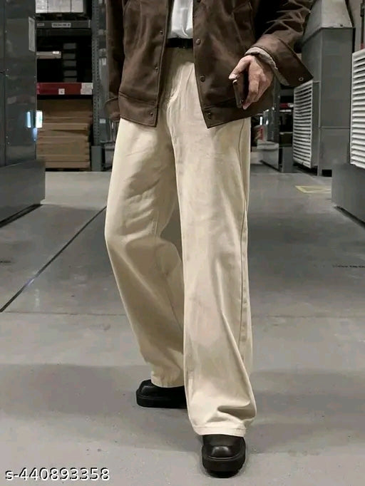 Mens Loose Baggy Jeans (Light Beige)