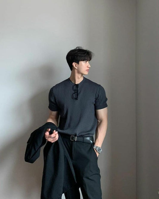 Mens Striped T-Shirt (Black)