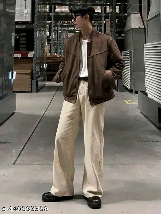 Mens Loose Baggy Jeans (Light Beige)